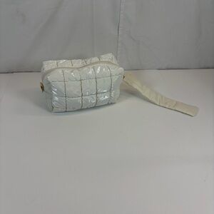 Quilted Puffer Cosmetic Bag Ivory Zip Makeup Pouch